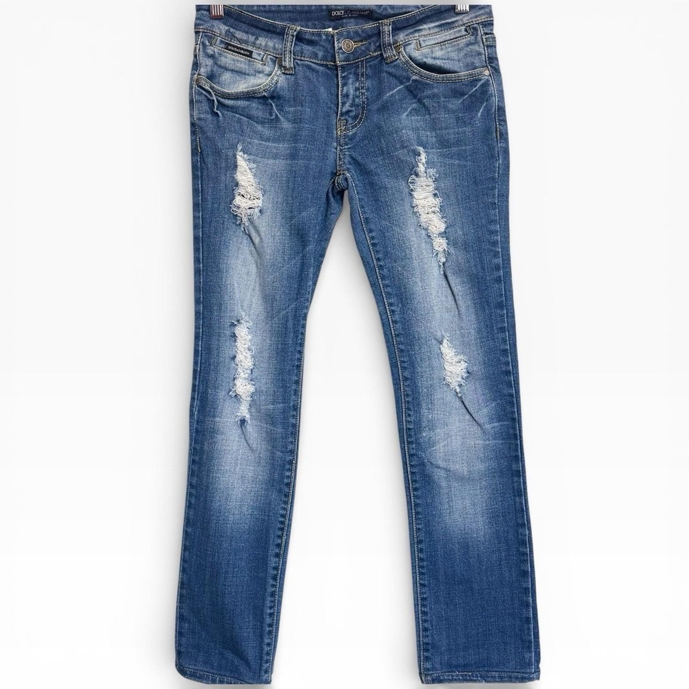VTG Dolce & Gabbana D&G Distressed Denim Jeans Straight Low Rise Italy 38 US 4 - Picture 2 of 8
